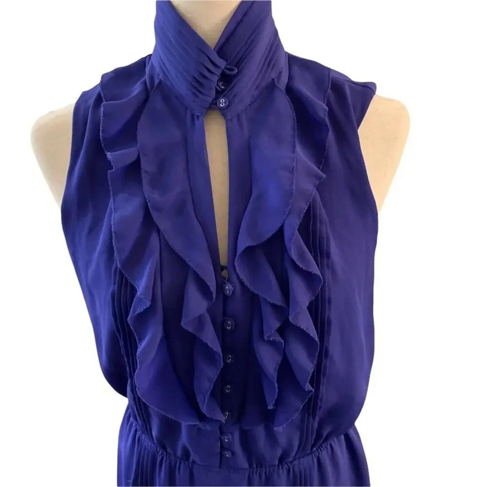 GREYUN bright blue ruffle front sleeveless mini dress Size Small. Fully lined - Picture 3 of 10